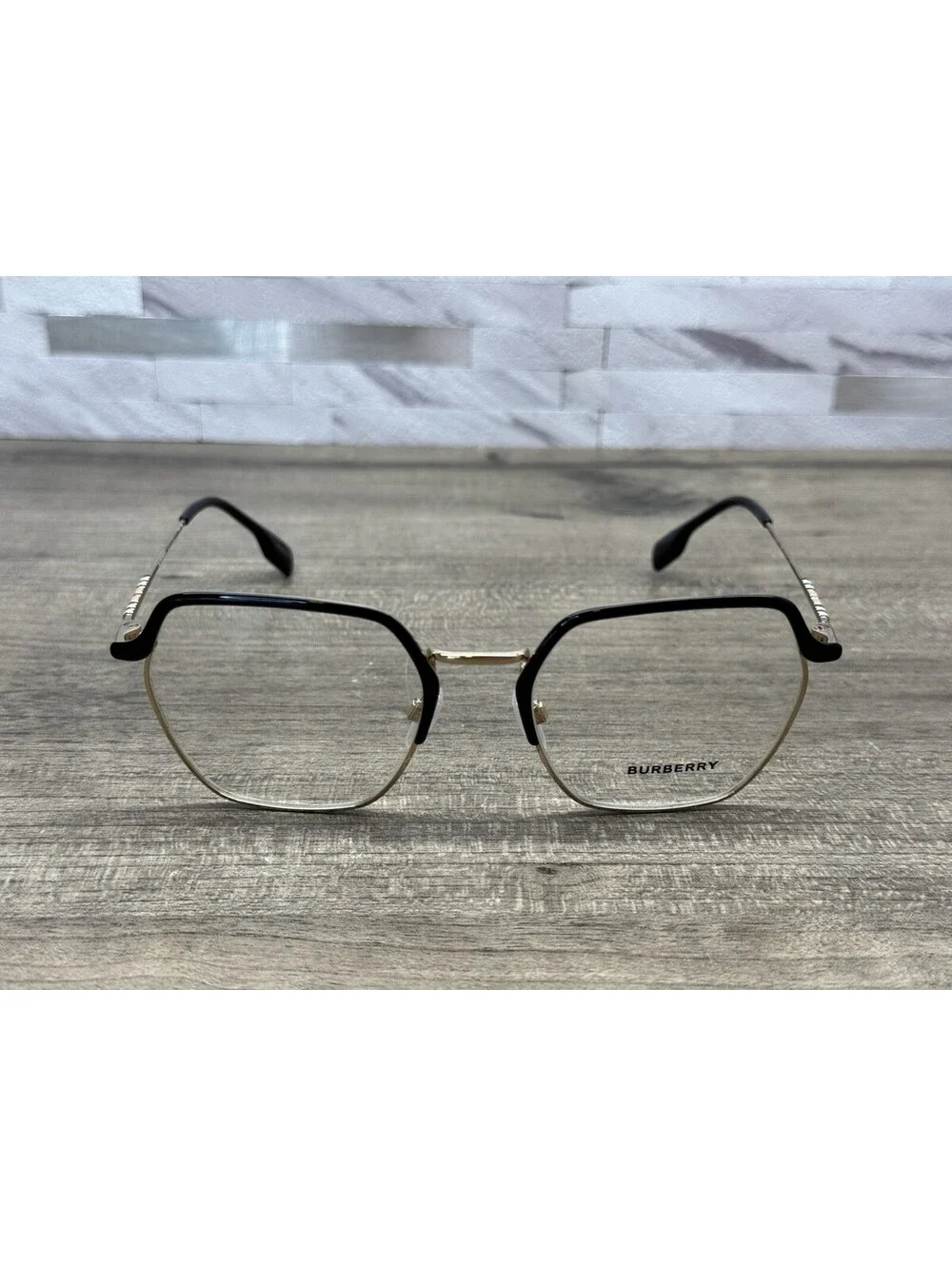 BURBERRY Designer Eyeglasses 1371 1326 Black Gold 52[]19-140 Italy Demo Lenses